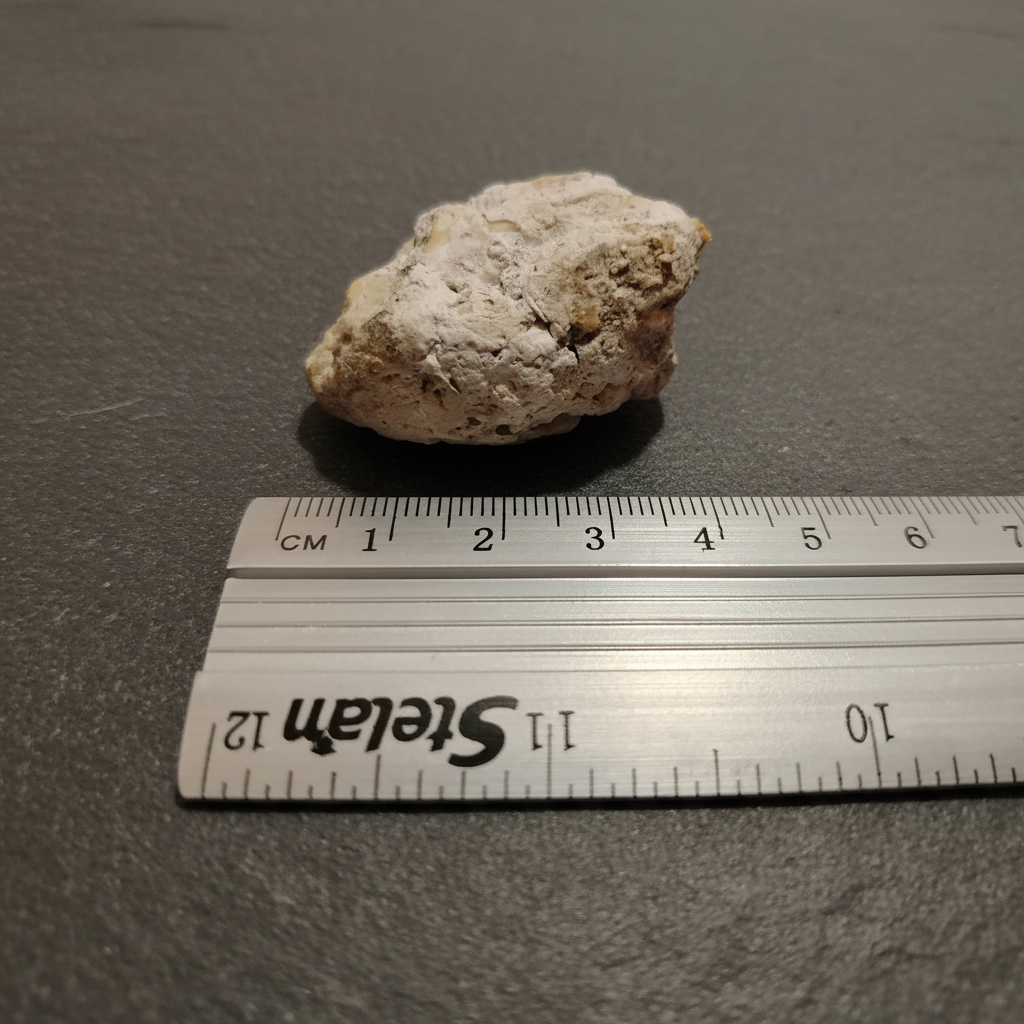 Ambergris con righello su ardesia