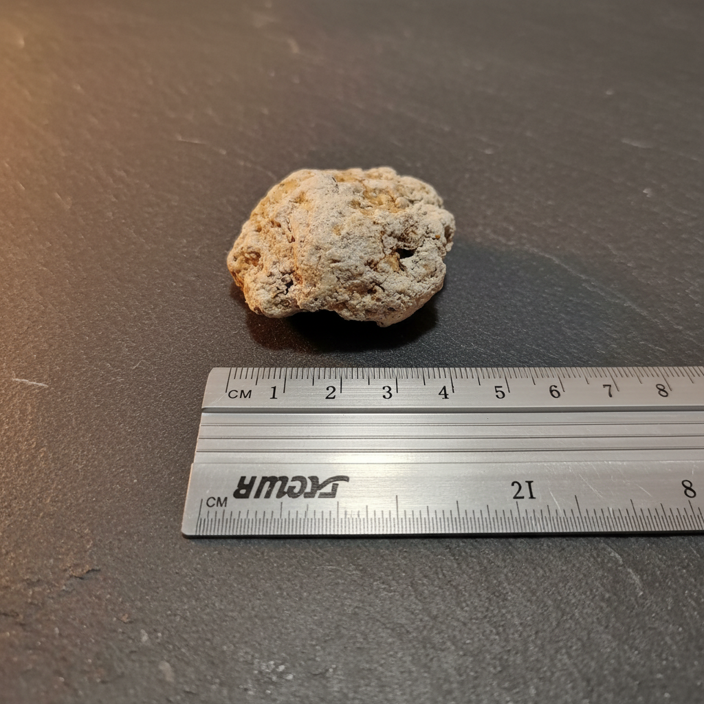 Ambergris con righello su ardesia